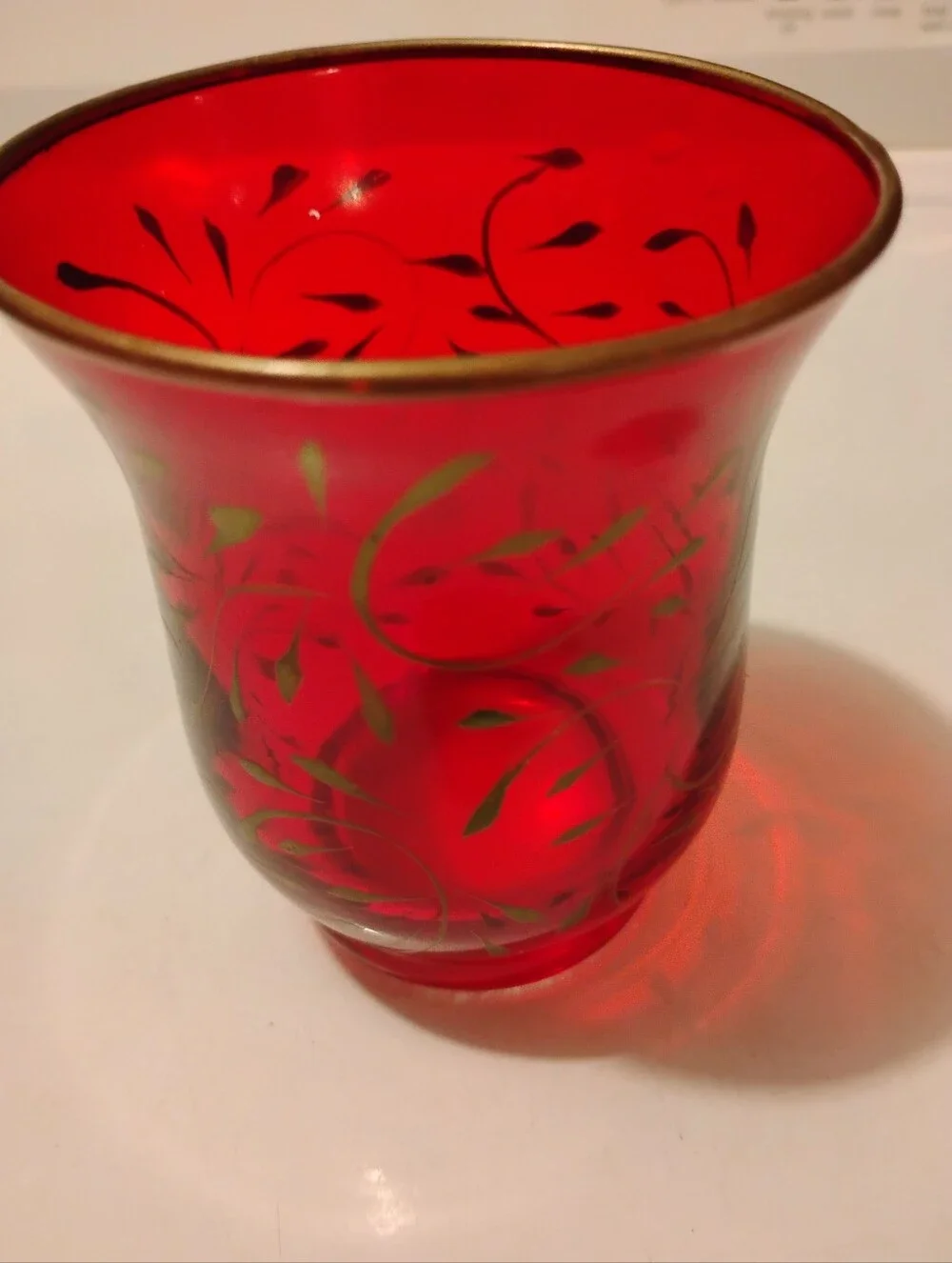 Vintage Red Christmas Vase with Gold Overlay